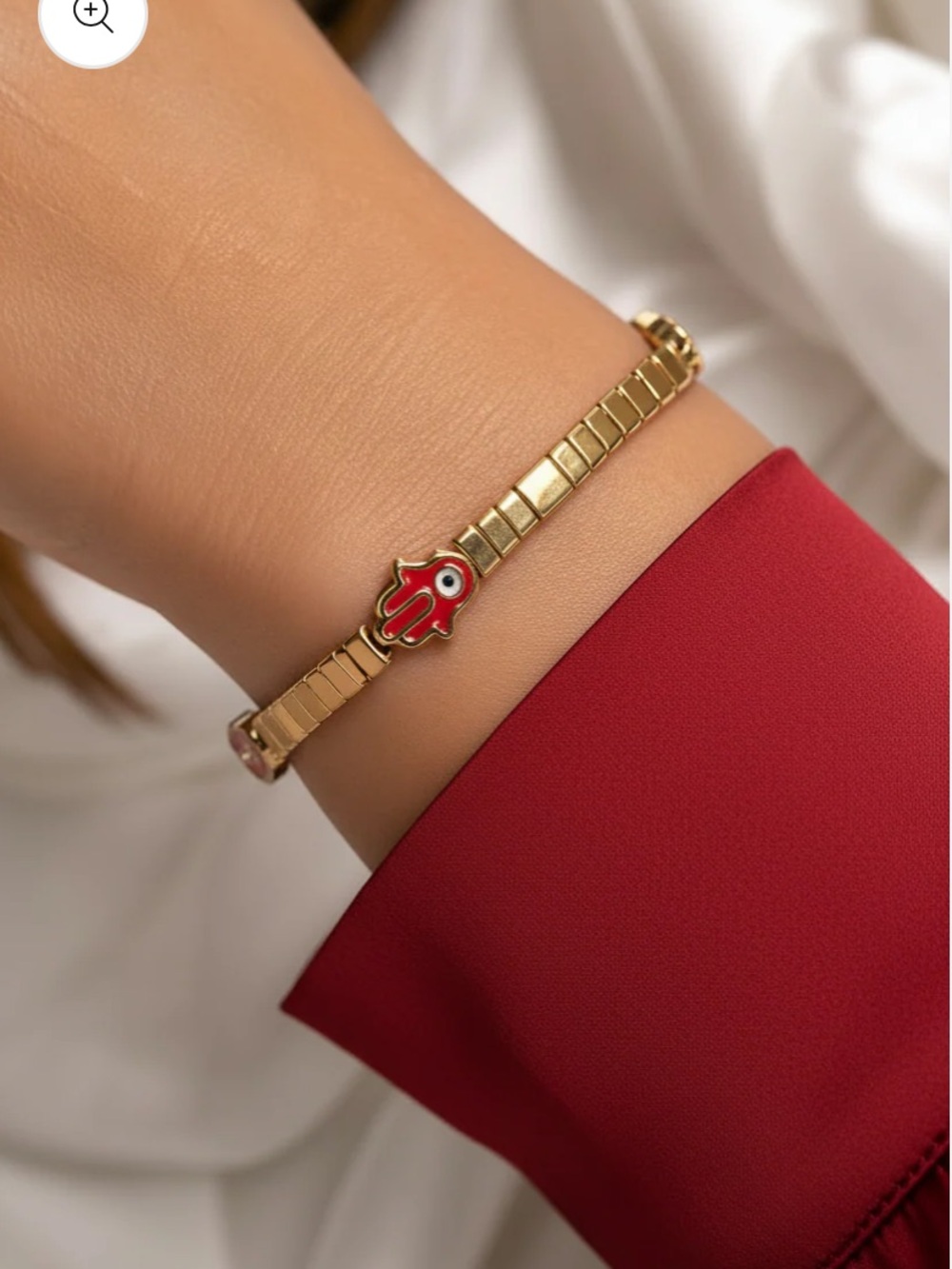 Gold Hamsa Elastic Bracelet with Red Charm